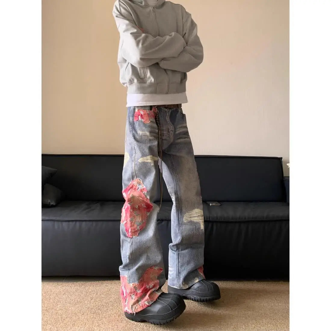 FLOWER DESIGN DENIM JEANS