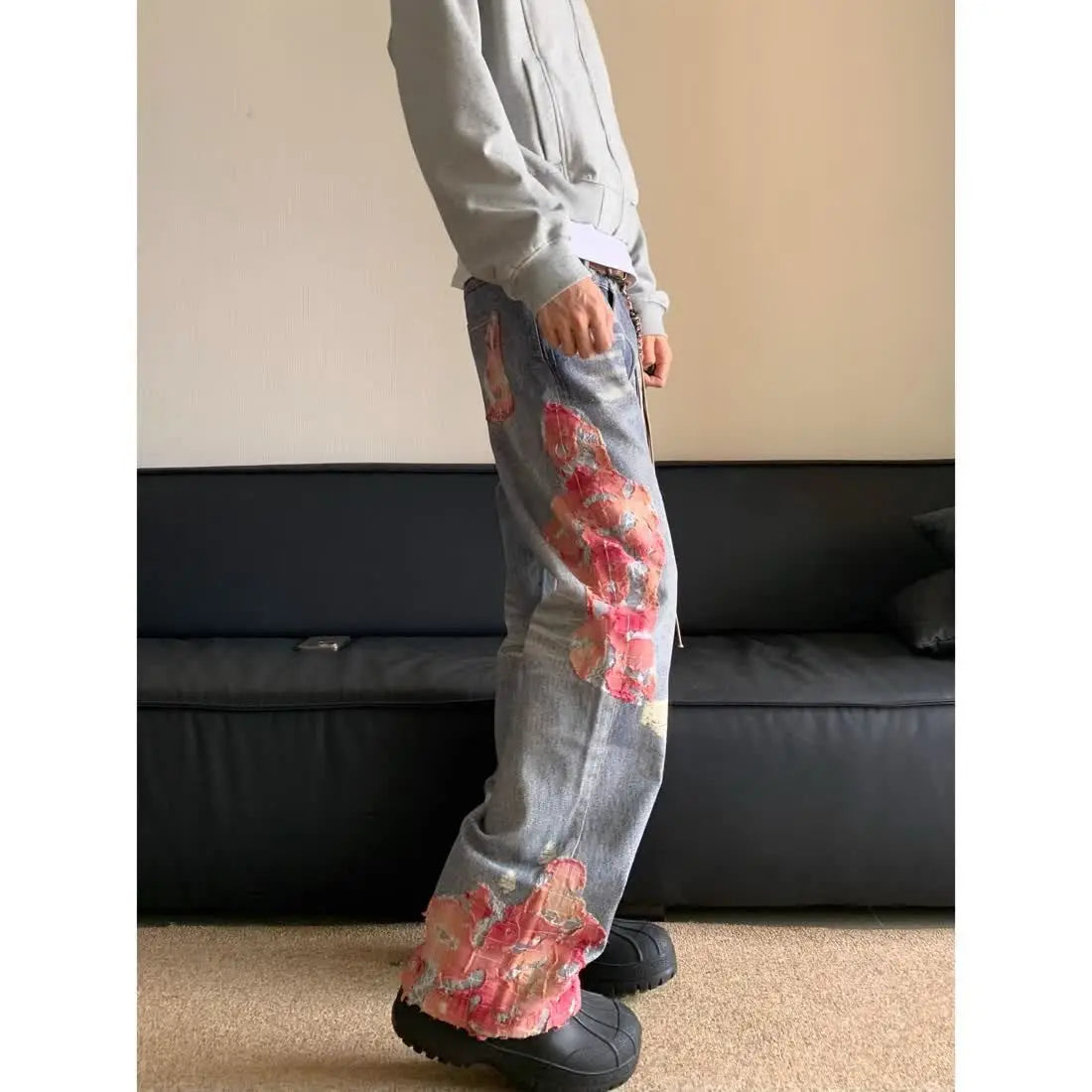 FLOWER DESIGN DENIM JEANS