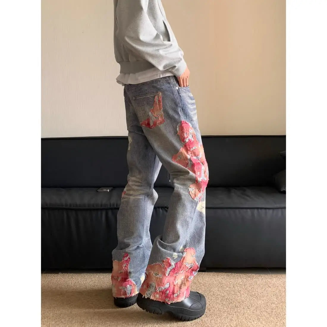 FLOWER DESIGN DENIM JEANS